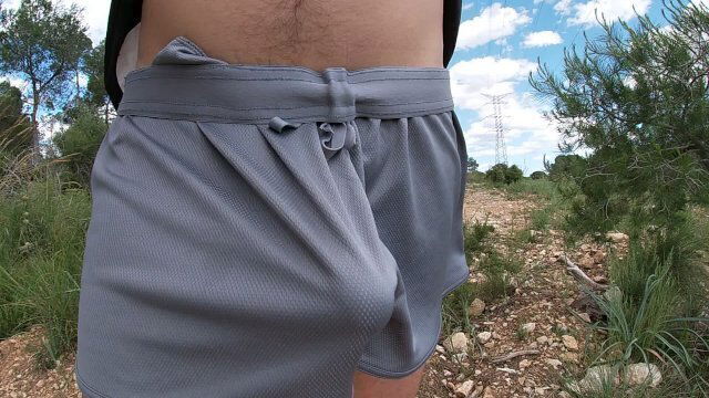 erect public while running tight shorts