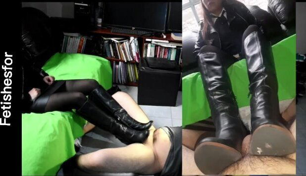 Leather Mistress resting feet boots slave's (bonus clip)