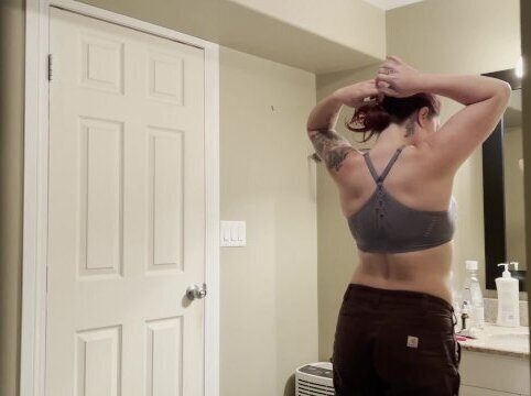 Hottest girl working trades, undressing shower after long work CARHARTTS