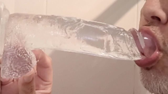 Amazing deepthroat till balls huge dildo!