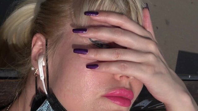 PUBLIC BENCH. SUNNY CUTE PUSSY