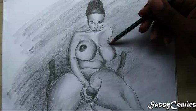 Speed drawing Breasts African teen handjob