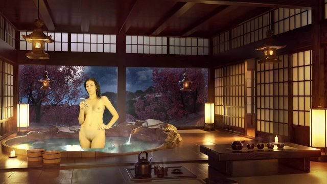 Bathroom Piss. Naked reading. Japanese bath. Julia Earth.