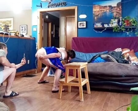 Amateur couple homemade strip tease with ass spread