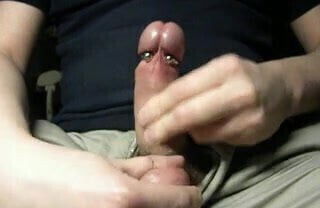 2 Gauge glans ring, tied balls and cum!