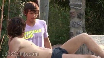 Sunbathing by the lake twink fucked by a passer-by