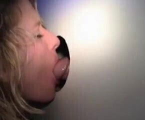 Blond gives glory hole sevice