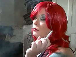 Redhead Mistress Tina Snua Smoking Cork Cigarette With Nose Exhales