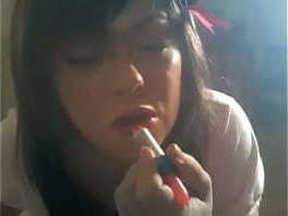 Cute Tina Snua Chain Smokes Cigarettes While Putting Make