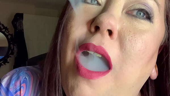 Mistress Tina Snua Smoking Cork Cigarette With Nose Exhales, Snap Inhales, Smoke Rings &amp_ Drifting