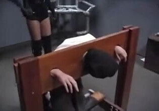 Black femdoms white slave receives hard lesson STRAPON