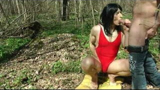 wears Bathingsuit sucks outside