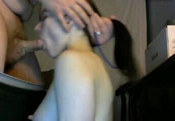 She sucks him off as he tries to cum in her moth