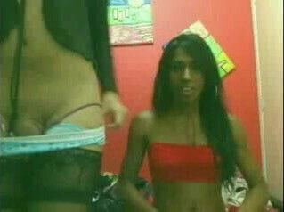 South American tgirl lesbians suck and jerk off on web cam