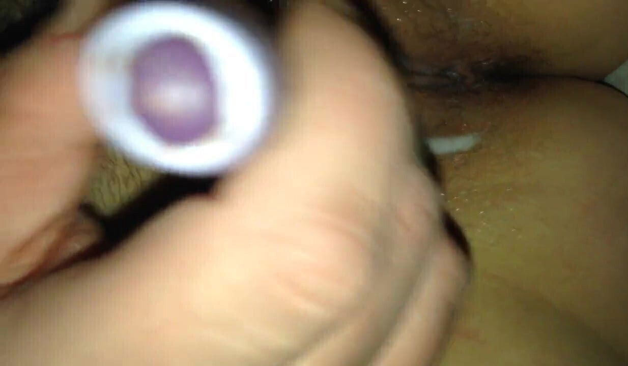 Girl with Vibrator and Fingering with Cum on Pussy