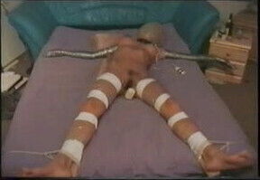 Slut in extreme bondage to cum