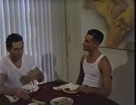 Horny mattress-muncher Devon Stone needs feel banana Nick Manetti strtching shithole after eating their dinner canteen