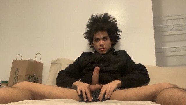 Kinky hair Hispanic teen touches himself masturbates