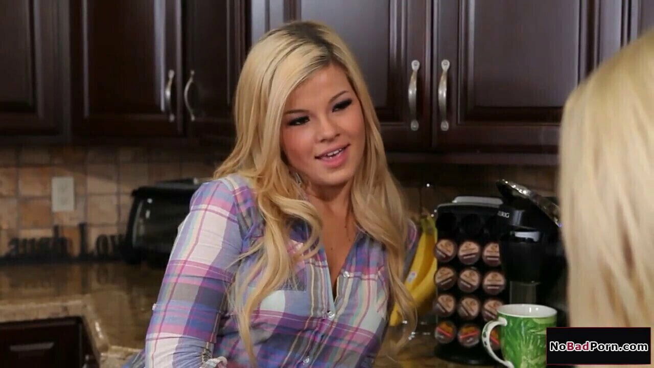 Busty blonde licks roommate’s shaved pussy licked