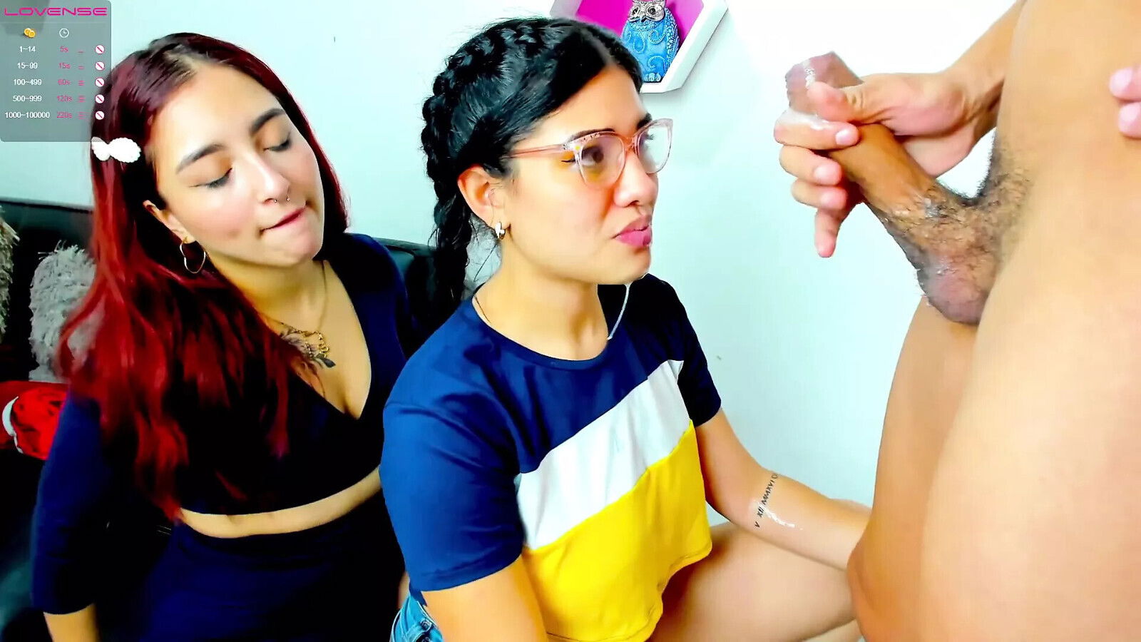 Latina nibbles while other gets throated