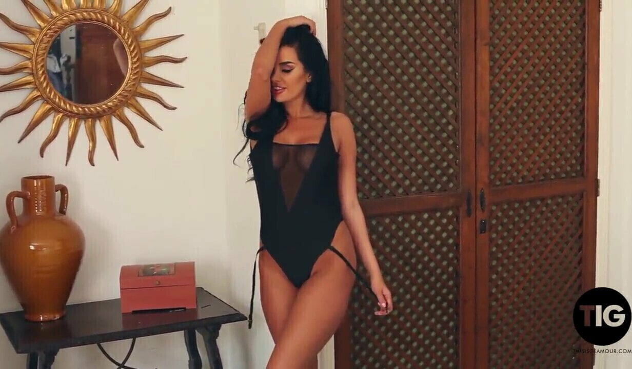 Very Denise teasing strip black bodysuit