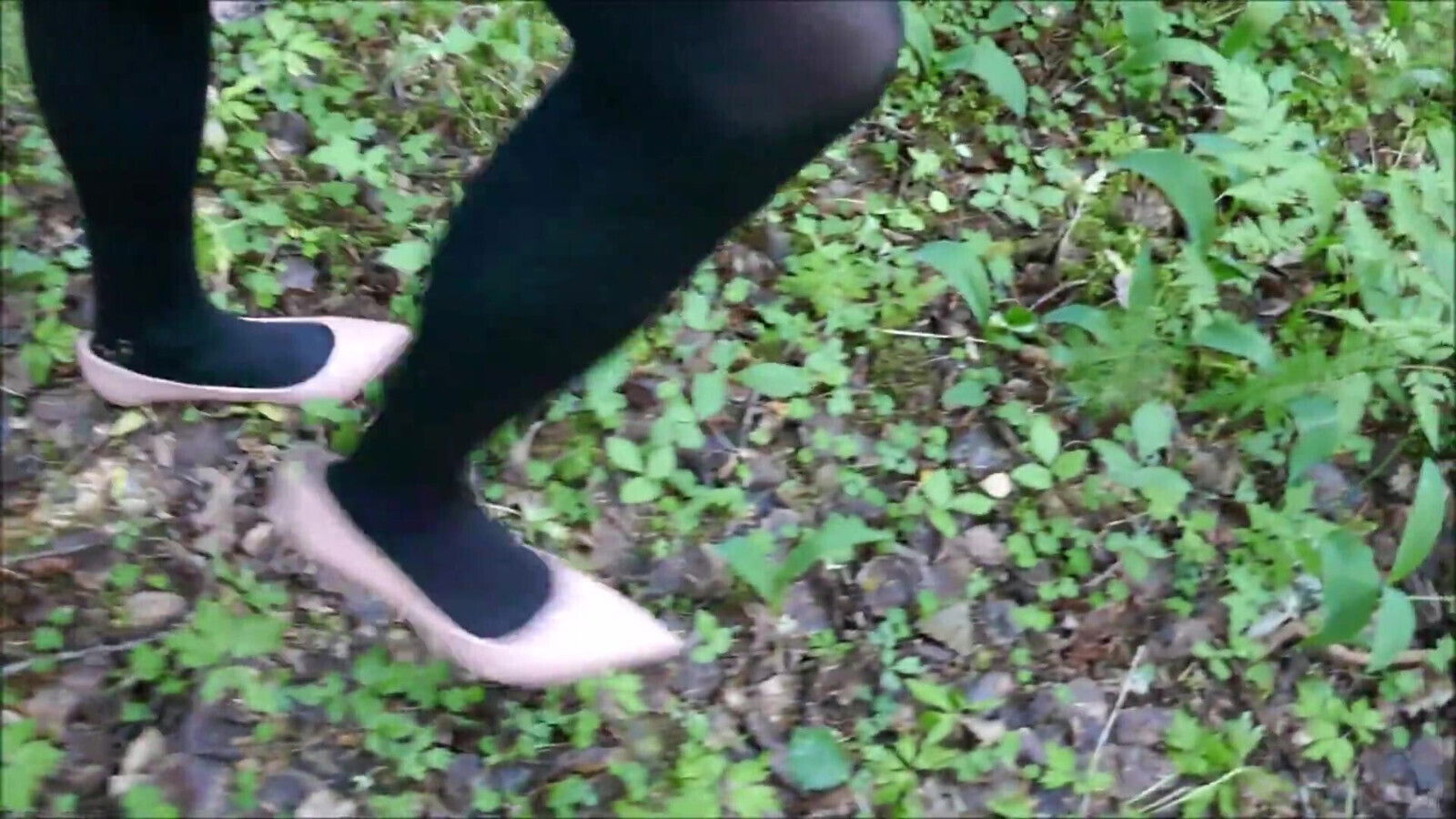 Walking forest pink stiletto heels stockings