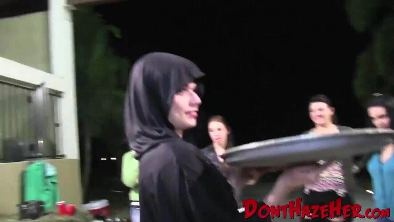 Natural lesbians humiliated with dildo sucking outdoors