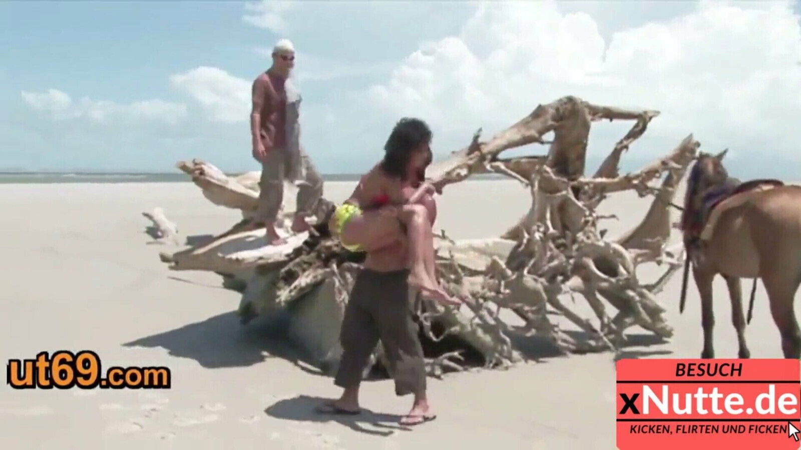 Draussen Strand Dreier gehabt