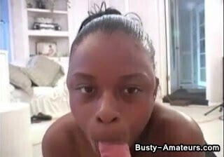 Busty ebony gets mouthful after