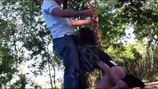 couple have with blowjob public park swing