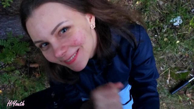 Risky Outdoor Blowjob. were walking park. field. decided suck dick