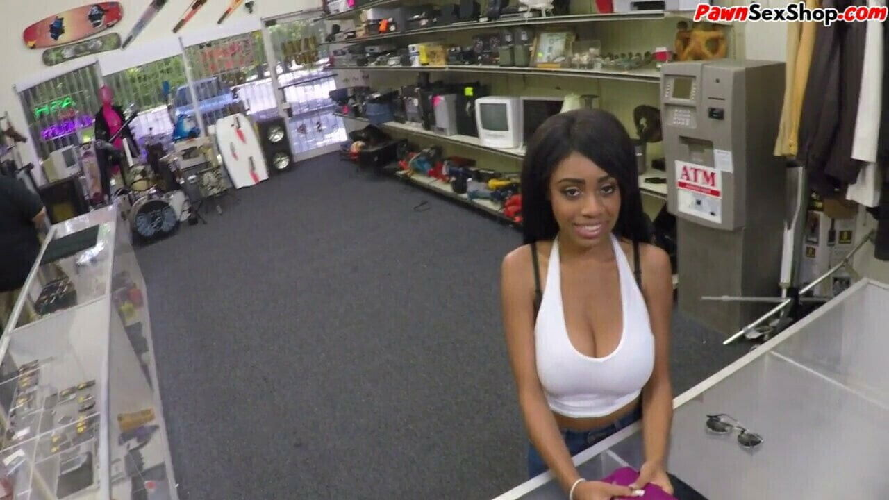 Busty black pawnshop amateur fucking desk with manager
