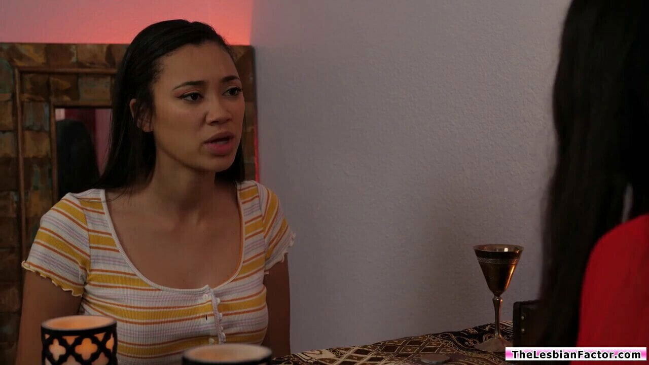 Busty Asian licking lesbian Latina friend’s hairy pussy