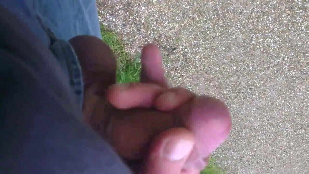Playing and cum outside