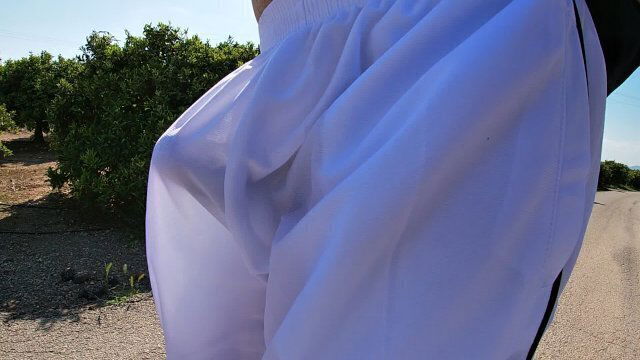 Flashing boner thru basketball shorts cyclists runners