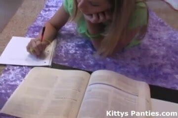 Nubile 18yo Kitty doing her science homework
