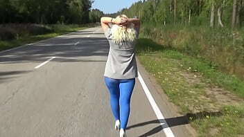 Flashing street blue pantyhose