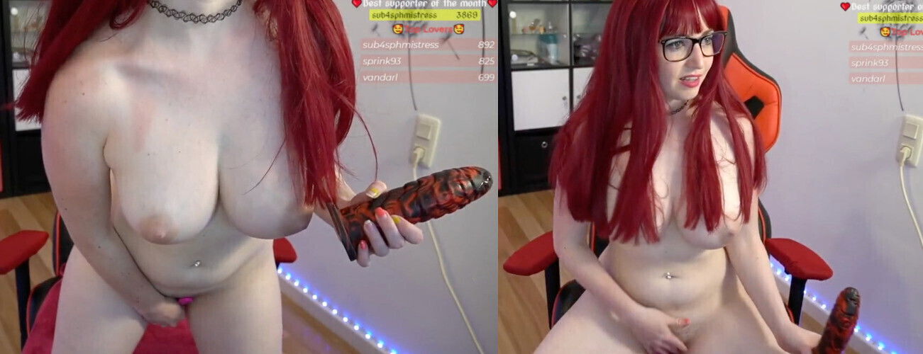 Busty redhead with Rides alien Dildo