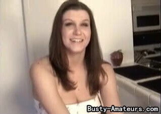 Busty amateur Sara jiggling her boobs on her interview