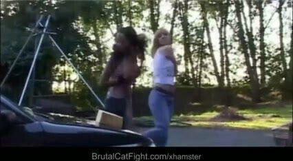 Rough catfight at a carwash