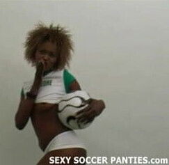 Beautiful African football babe doing a striptease