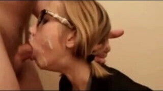 Deepthroat and cum on glasses more than once.