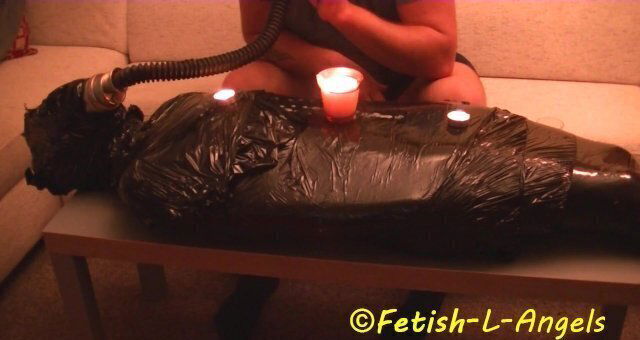 BDSM Safe and Voluntary!!! Plastic bondage mummifed girl training with gasmask