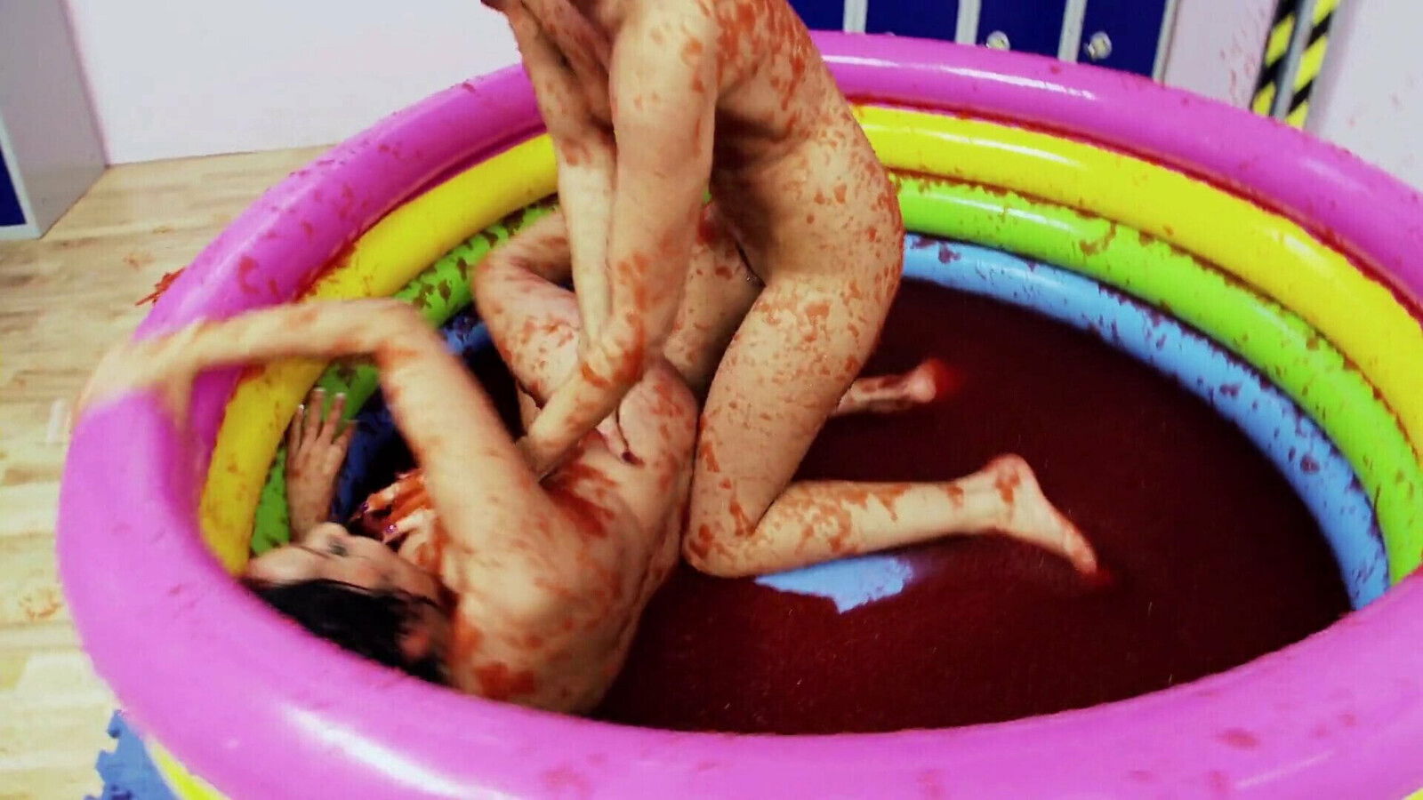 hotties stockings have playful wrestle small pool