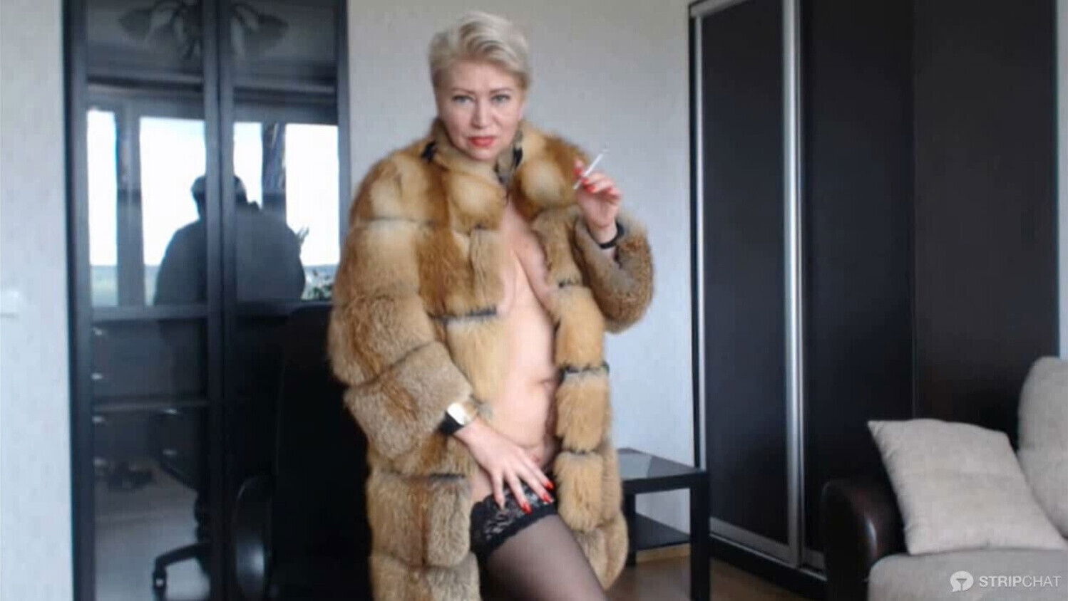 sexy Russian MILF slut coat cigarette...