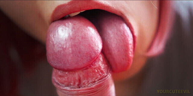 Slow blowjob tongue play, licking frenulum, close