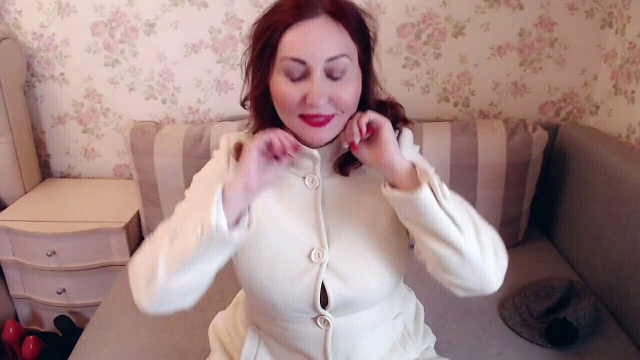 Sexy white coat over naked body strips