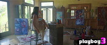 Amazing big ass teen Jessica Wall hot posed outdoor after passion painting