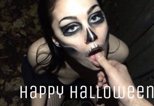 Spooky Slut Skull Fucked and Railed Hard Outside