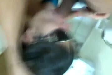 BJ from girl with big tits in bathroom